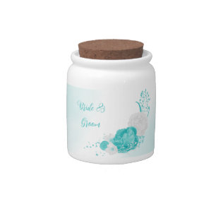 romantic turquoise flowers wedding  candy jar