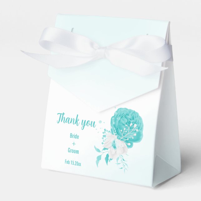 romantic turquoise flowers wedding  favor boxes (Front Side)
