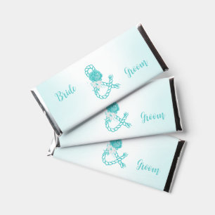 romantic turquoise flowers wedding hershey bar favors