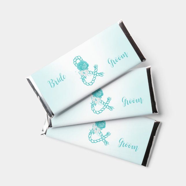 romantic turquoise flowers wedding  hershey bar favors (Front)