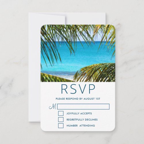 Romantic Turquoise Tropical Beach Wedding RSVP Card