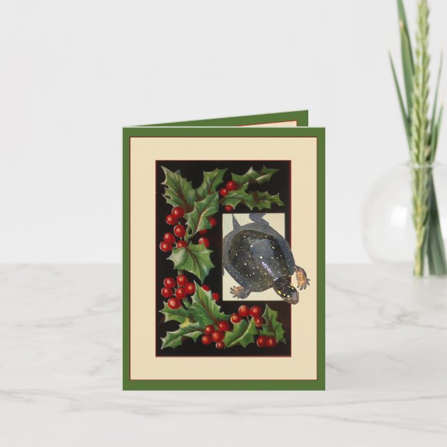 Romantic, turtle Christmas holiday greeting card (Front)