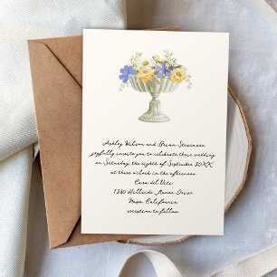 Romantic Tuscan Garden Urn with Flowers Wedding Invitation