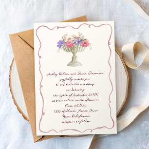 Romantic Tuscan Garden Urn with Flowers Wedding Invitation
