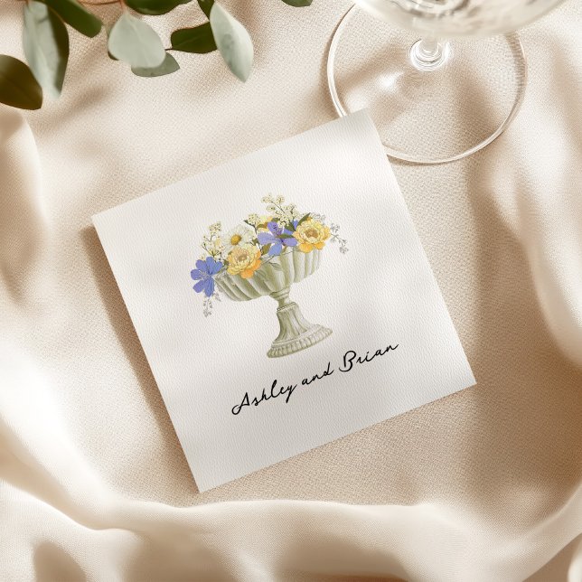 Romantic Tuscan Garden Urn with Flowers Wedding Napkins (Creator Uploaded)
