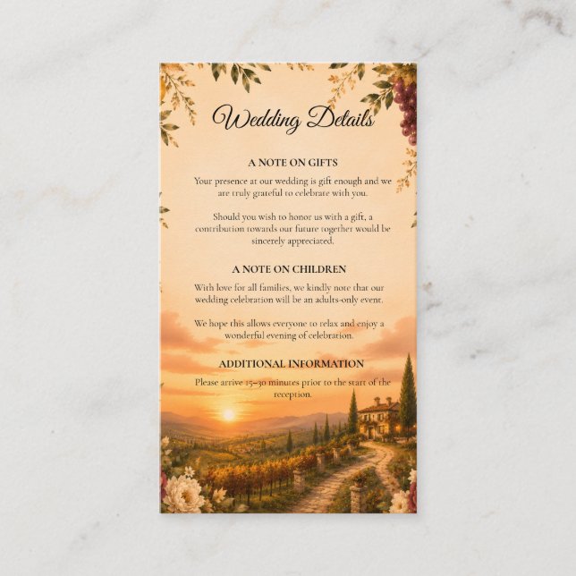 Romantic Tuscan Wedding Enclosure Card (Front)