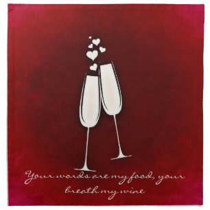 Romantic Twin Wine Glasses Valentine Cloth Napkins