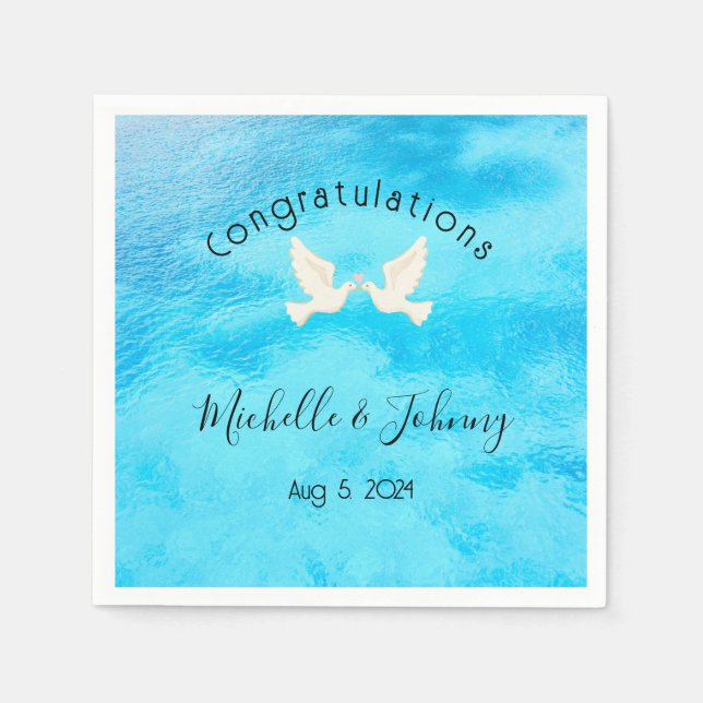 Romantic - two doves with pink heart on blue napkins (Front)