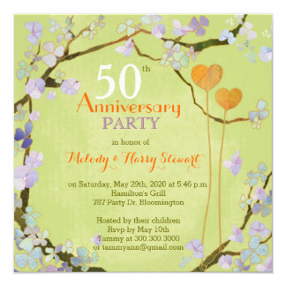 Romantic Two Hearts 50th Wedding Anniversary Party Card