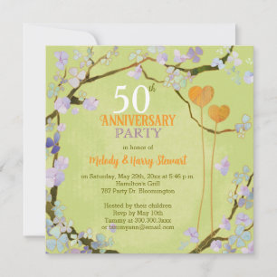 Romantic Two Hearts 50th Wedding Anniversary Party Invitation