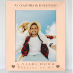 Romantic Two Hearts Newlywed Wedding Photo  Engraved Frames<br><div class="desc">Romantic Two Hearts Newlywed Wedding Photo Laser Etched Wood Frames, . Bride and Groom's Names at top of frame with a heart in each top corner. Five Years Down and Forever to Go at the bottom. Perfect for newlyweds 1st Christmas or for A 5th Wedding Anniversary Gift, according to tradition...</div>