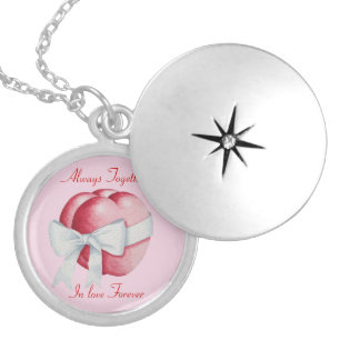 romantic two hearts tied with white ribbon locket necklace