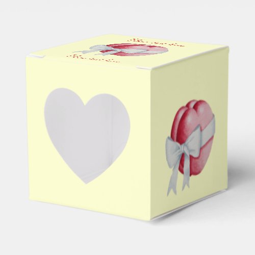 Romantic two red love hearts and white bow favor boxes
