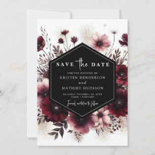 Romantic Typography Burgundy Wedding Save The Date