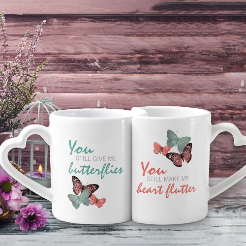 Romantic Typography  Butterflies _ Custom Couples Coffee Mug Set
