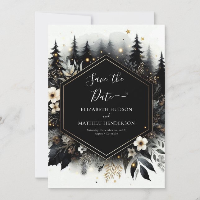 Romantic Typography Enchanted Forest Wedding Save The Date (Front)
