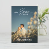 Romantic Typography Photo Save the Date (Standing Front)