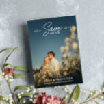 Romantic Typography QR Code Photo Save the Date<br><div class="desc">Double sided save the date card with a romantic typography design focused on the wedding date atop a photo of the happy couple. Add three more photos to the back in a clean collage along with a QR code to your wedding website. Save the date template card personalized with photos....</div>