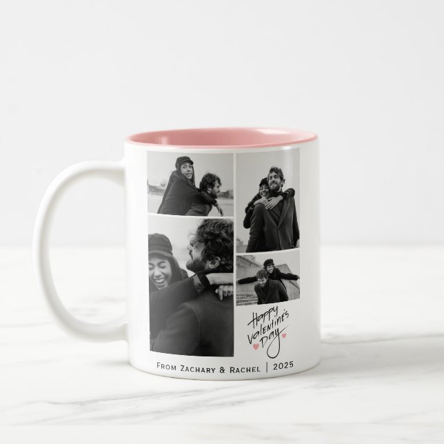Romantic Typography Valentines day couple 4 photo Two-Tone Coffee Mug (Left)