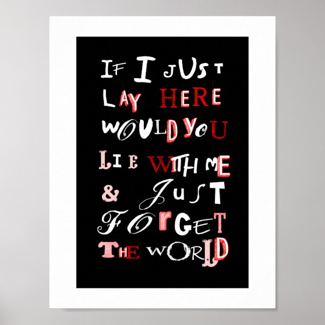 Romantic Typography Word Art Red Black White Poster (Front)
