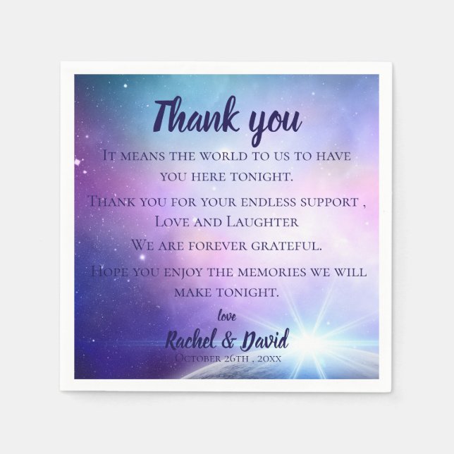 Romantic Under The Stars Wedding Thank you Message Napkins (Front)