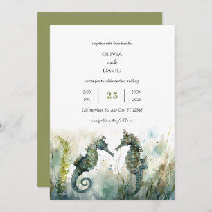 Romantic Underwater Seahorse Couple Beach Wedding Invitation