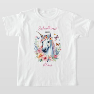 Romantic unicorn with flowers - schoolchild 2025   T-Shirt