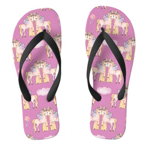 Romantic Unicorns Pink Flip Flops