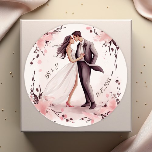 Romantic Unique Couple Wedding Classic Round Sticker
