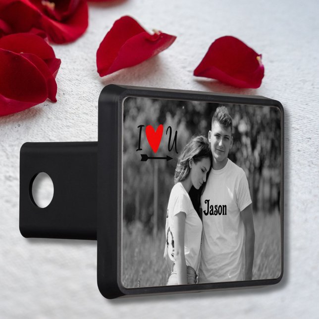 Romantic Valentine Couple Photo I Red Heart U Name Hitch Cover (Creator Uploaded)