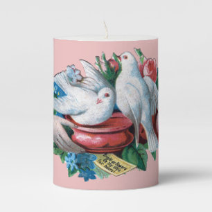 Romantic Valentine Doves and Roses Pillar Candle