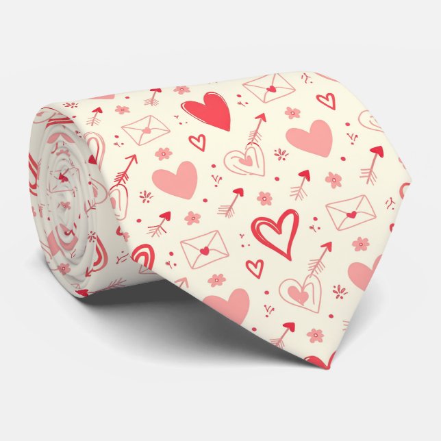 Romantic Valentine Hearts Seamless Pattern Cute Neck Tie (Rolled)