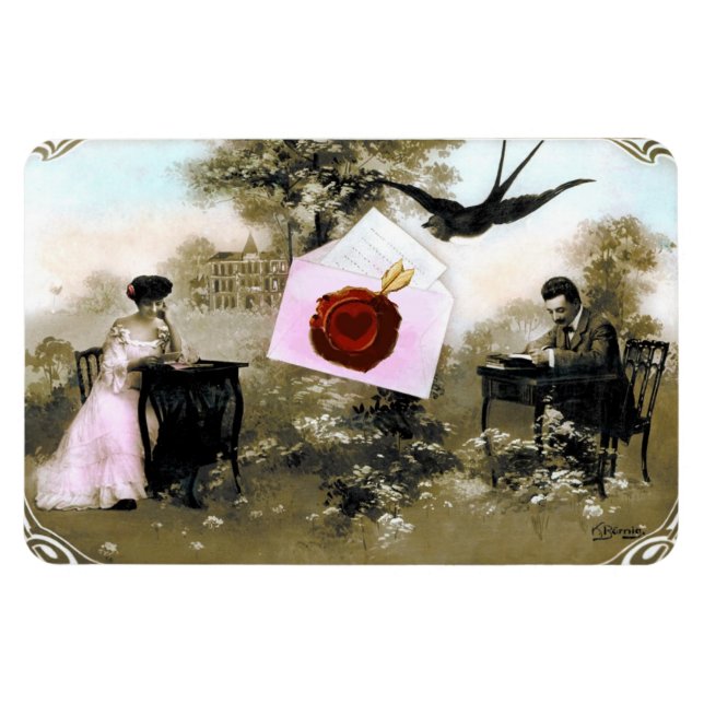 ROMANTIC VALENTINE LETTER ,RED WAX SEAL MAGNET (Horizontal)