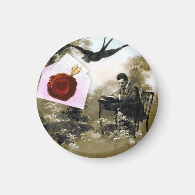 ROMANTIC VALENTINE LETTER ,RED WAX SEAL MAGNET (Front)