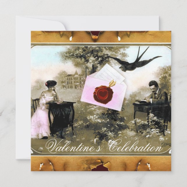 ROMANTIC VALENTINE LETTER ,RED WAX SEAL MONOGRAM INVITATION (Front)