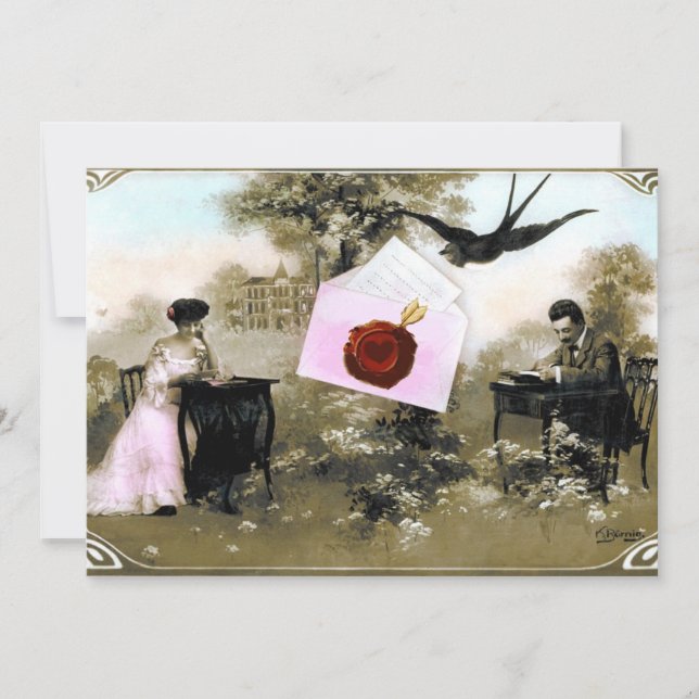 ROMANTIC VALENTINE LETTER ,RED WAX SEAL MONOGRAM INVITATION (Front)