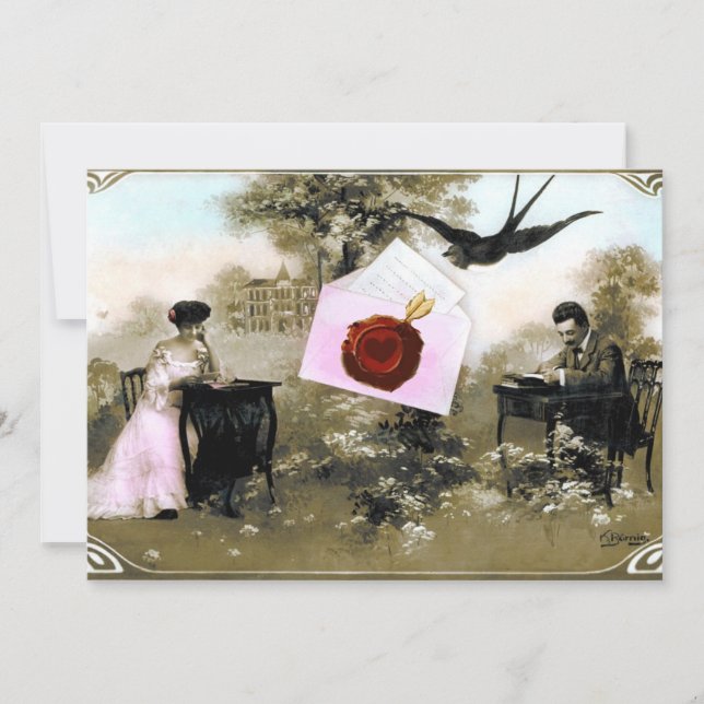 ROMANTIC VALENTINE LETTER ,RED WAX SEAL MONOGRAM INVITATION (Front)