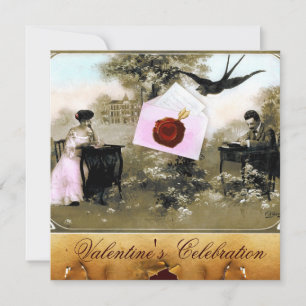 ROMANTIC VALENTINE LETTER ,RED WAX SEAL MONOGRAM INVITATION