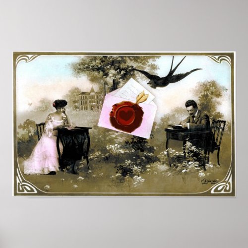 ROMANTIC VALENTINE LETTER RED WAX SEAL POSTER