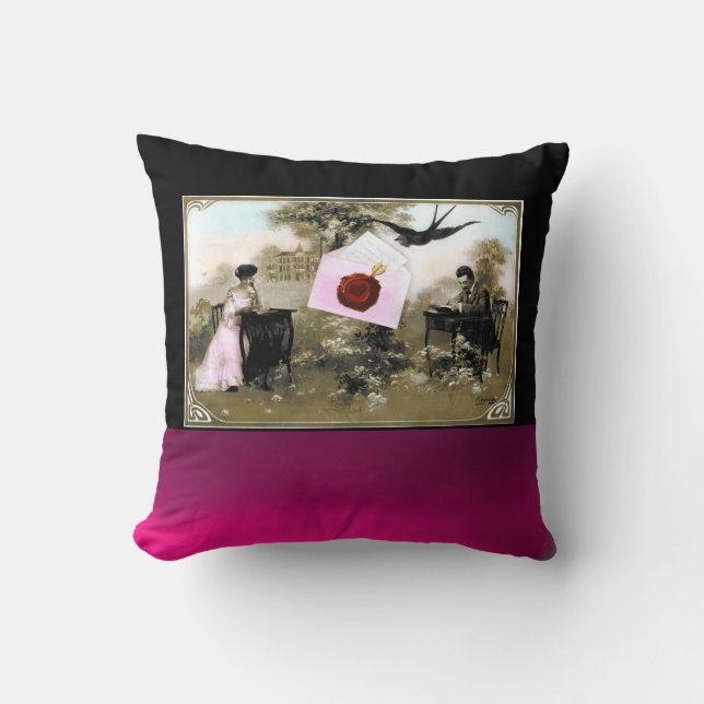 ROMANTIC VALENTINE LETTER ,RED WAX SEAL THROW PILLOW (Front)