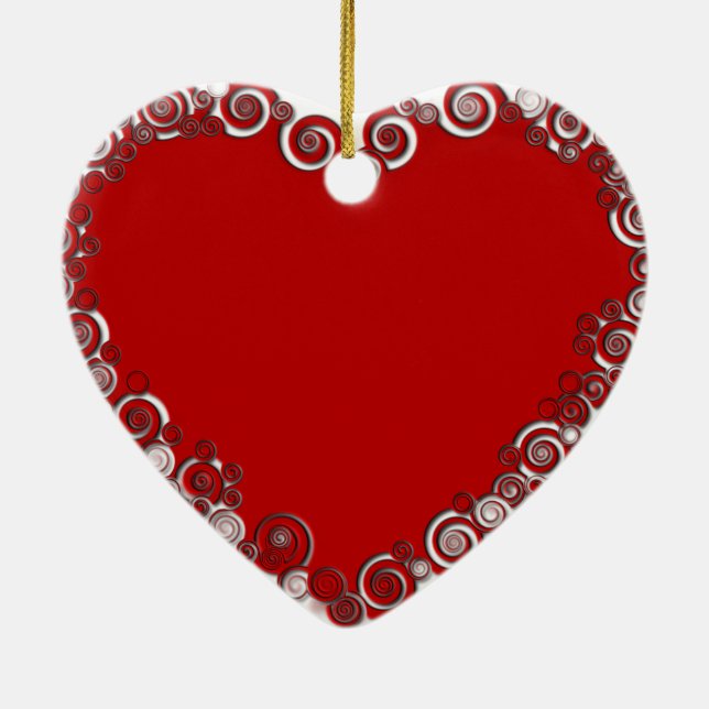 Romantic Valentine Love Heart Red Ceramic Ornament (Back)