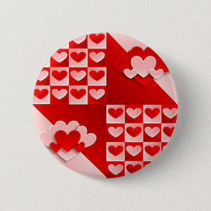 Romantic Valentine Love Hearts Red White Heart Pinback Button
