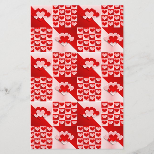 Romantic Valentine Love Hearts Red White Heart Stationery (Front)