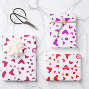 Romantic valentine red hearts gifting wrapping paper sheets