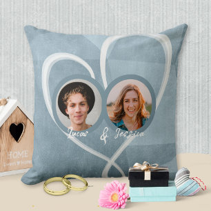 Romantic Valentine’s Day 2 Photos and Hearts Love Throw Pillow