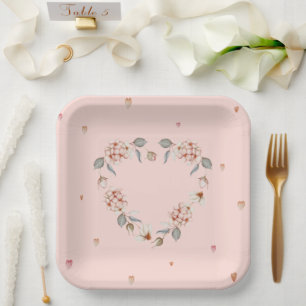 Romantic Valentine’s Day Paper Plates with Floral 