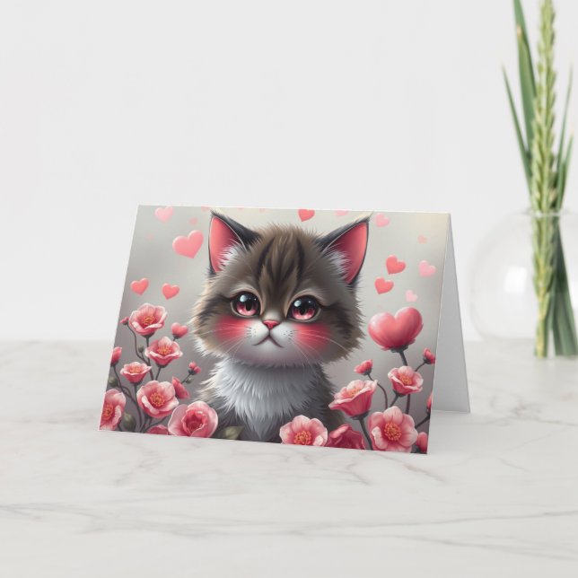 Romantic Valentines Cat Card (Front)