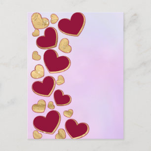 Romantic Valentine's Day Burgundy & Gold Heart Holiday Postcard