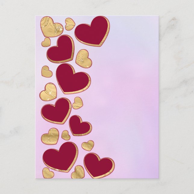Romantic Valentine's Day | Burgundy & Gold Heart Holiday Postcard (Front)