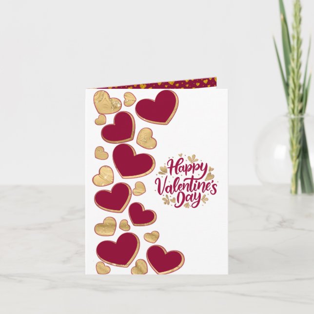 Romantic Valentine's Day | Burgundy & Gold Heart Invitation (Front)